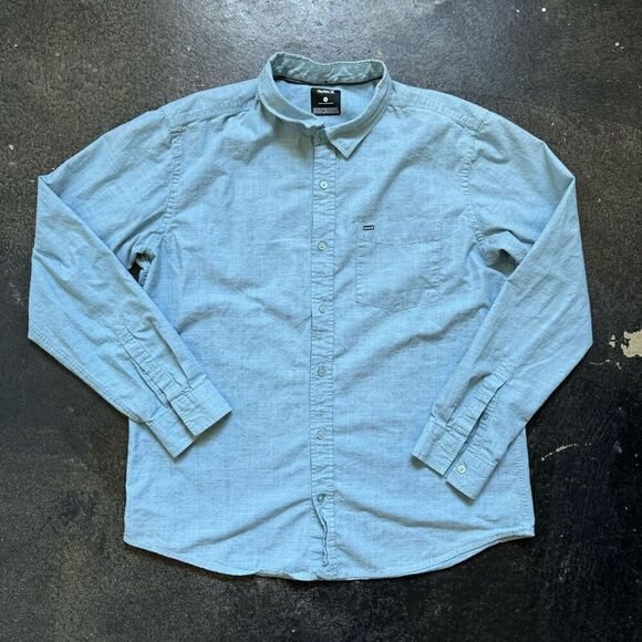 Hurley Blue Long Sleeve Button Up Shirt Size XL 100% Cotton Collared Shirt - Picture 1 of 13